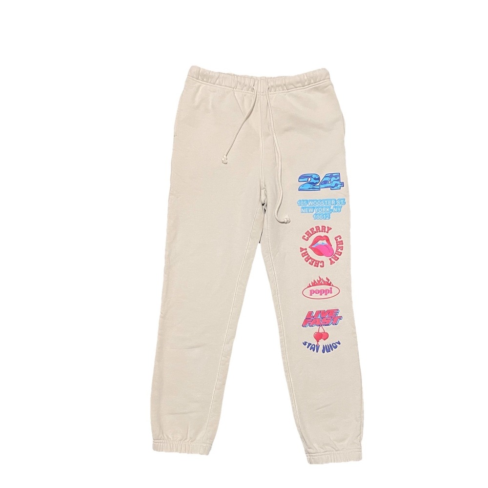 Adult Poppi Stay Juicy Sweatpants Wide Leg Graphic Lounge Pants Beige S